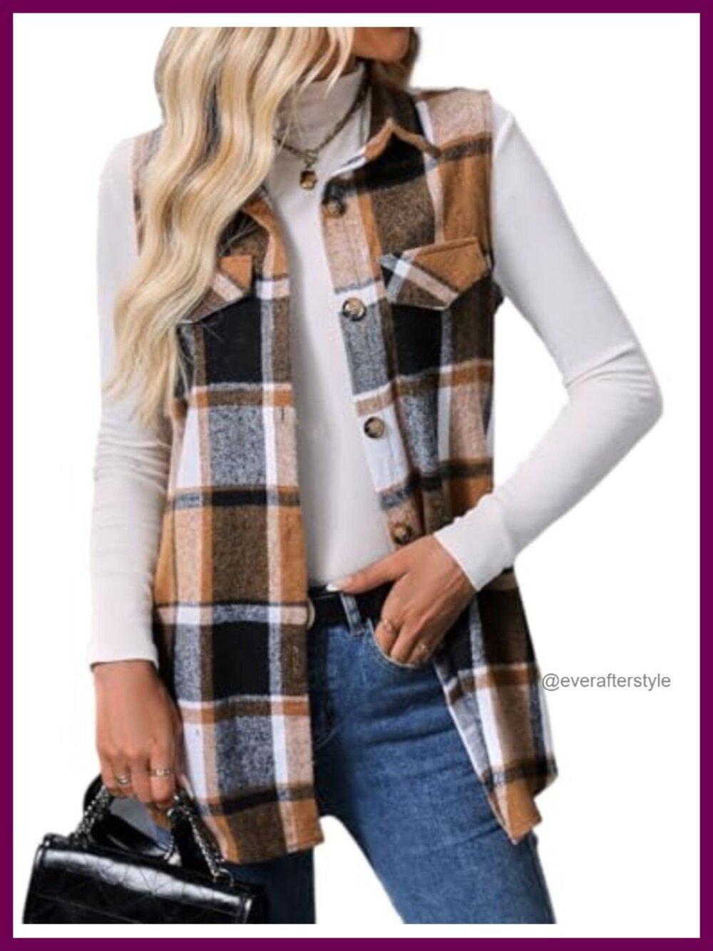 Plaid Vest Women Sleeveless Button Up Cardigan Outerwear Fall Winter